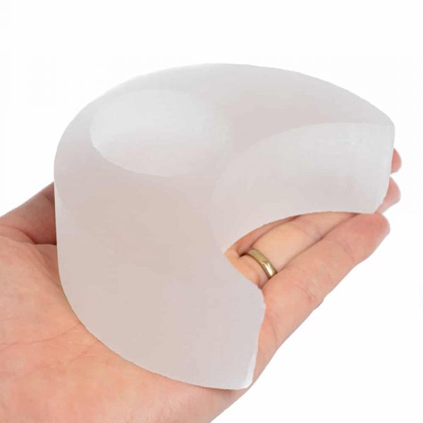 SELENITE MOON GEMSTONE TEA-LIGHT HOLDER – Serene Glow for Peaceful Spaces - Spirit And Shadow
