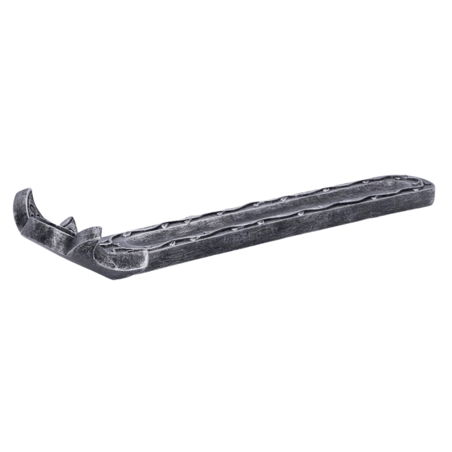 Silver painted incense holder with a Pentacle design on a white background