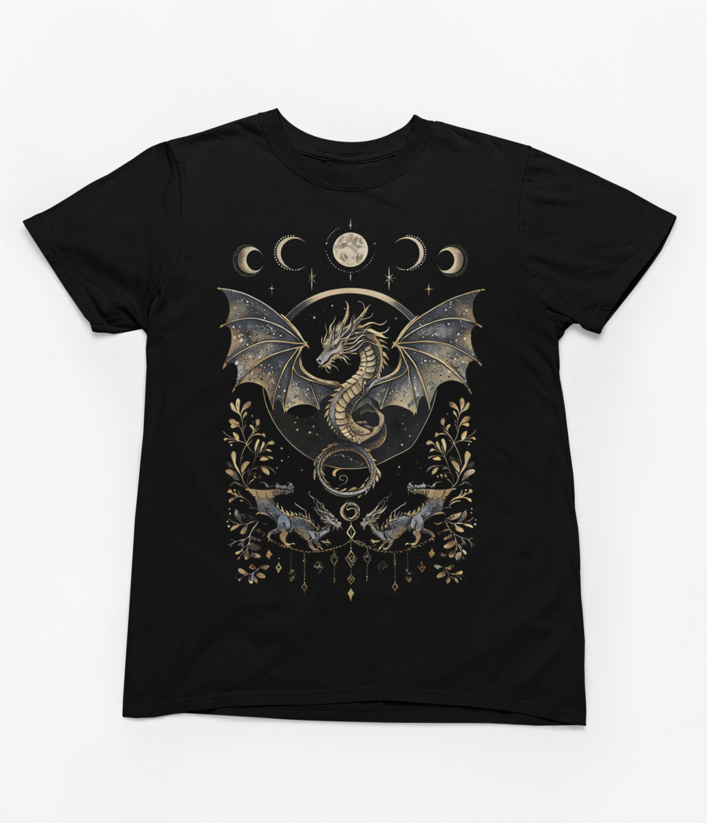 MYSTICAL DRAGON T-SHIRT– Celestial Moon & Lunar Dragon Design - Spirit And Shadow