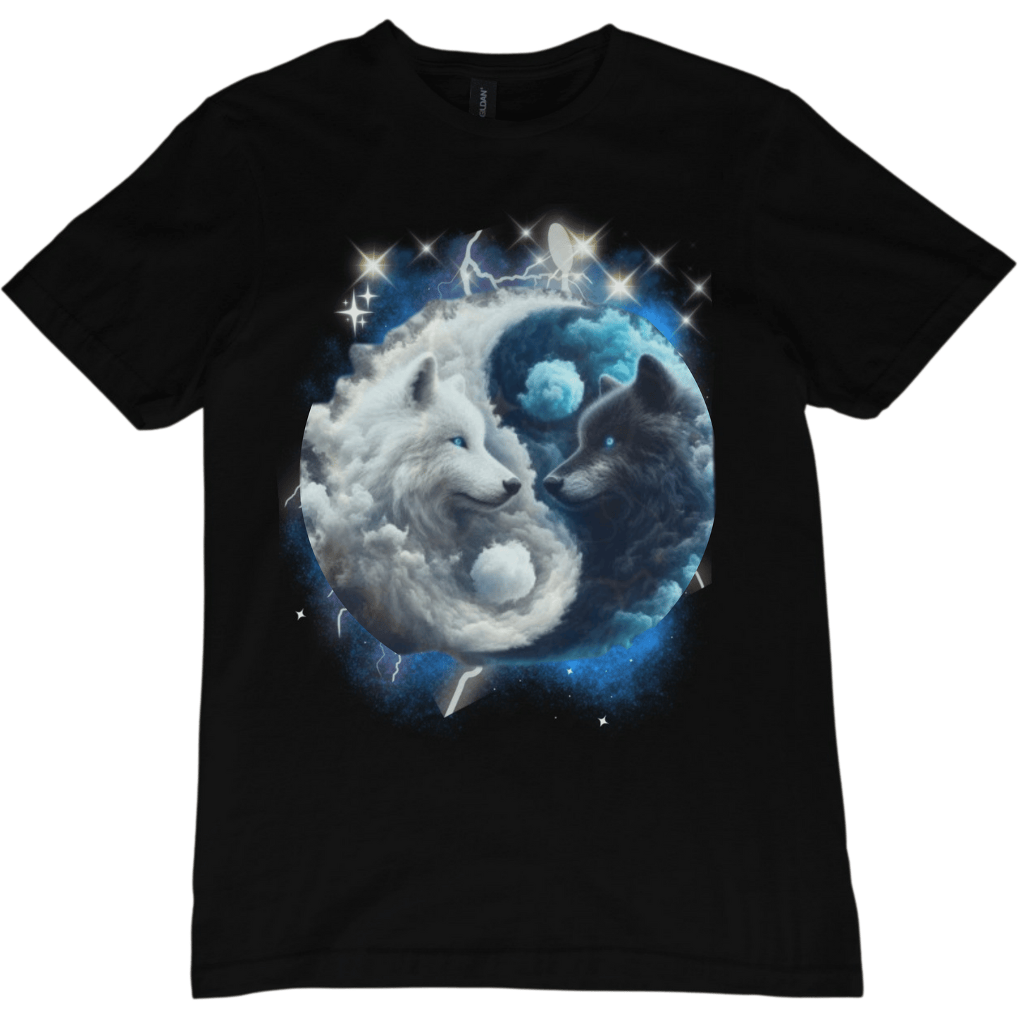 CELESTIAL YIN YANG WOLF T-SHIRT BLACK | MYSTICAL BALANCE TEE