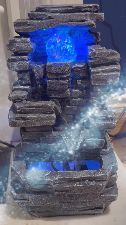 TABLETOP WATER FEATURE - 35cm SLAB ROCKS FORMATION WITH SPINNING CRYSTAL BALL