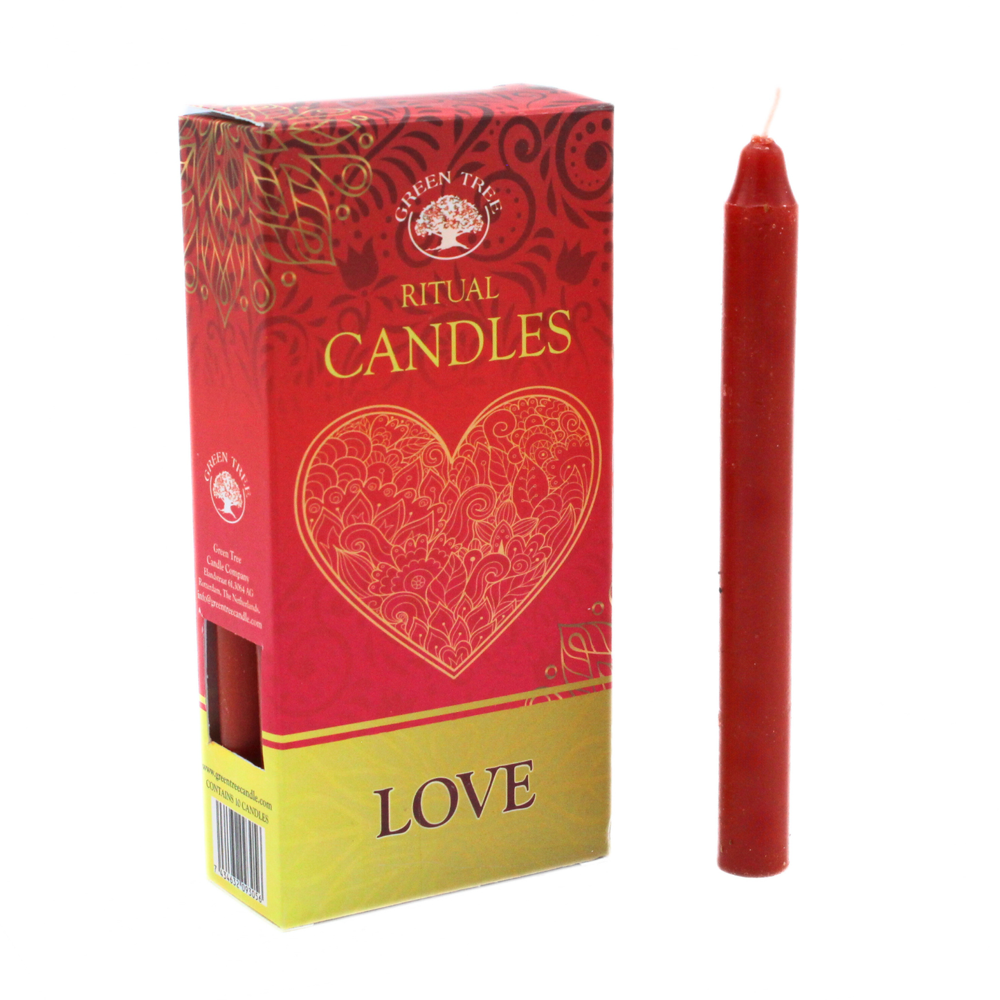 RED MAGIC SPELL CANDLES FOR LOVE, ATTRACTION & ROMANCE  (Pack of 10) | Green Tree