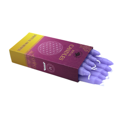 Purple candles with a box labeled 'Candles' on a white background