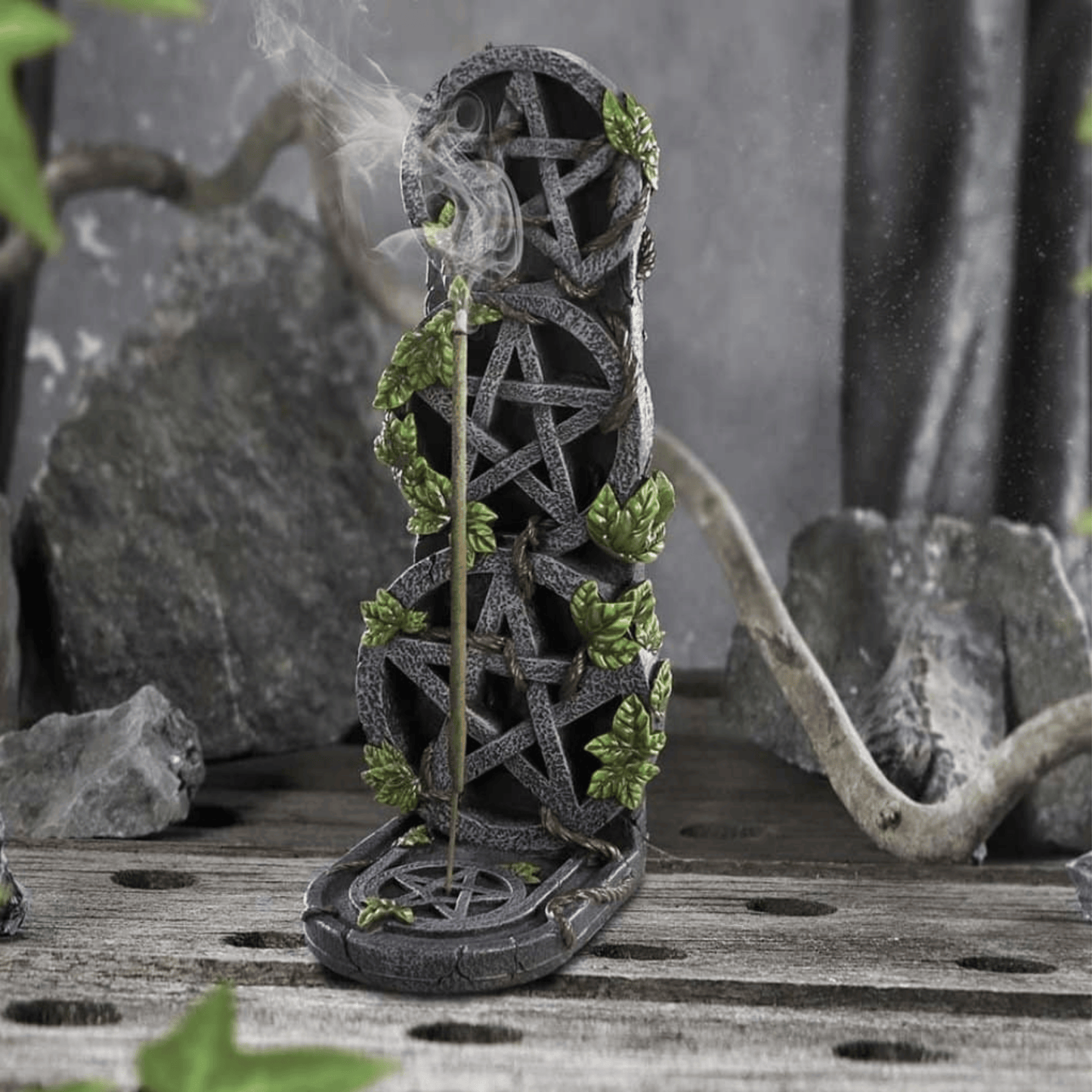 AGED PENTAGRAM INCENSE STICK HOLDER 20.5cm