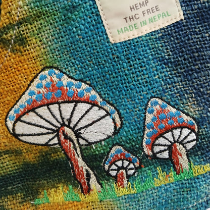 HEMP EMBROIDERED MUSHROOM PARTY BAG – Green Mushrooms