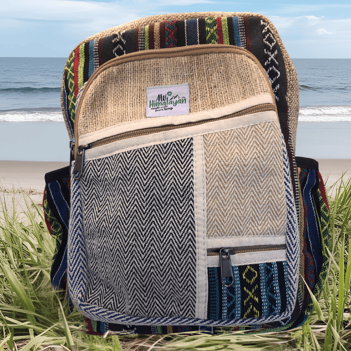 PURE HEMP BACKPACK - ZIG ZAG ZIPS Ocean Tones