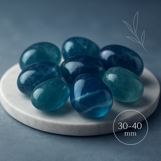 BLUE FLUORITE CRYSTAL TUMBLED AA Grade 30–40 mm