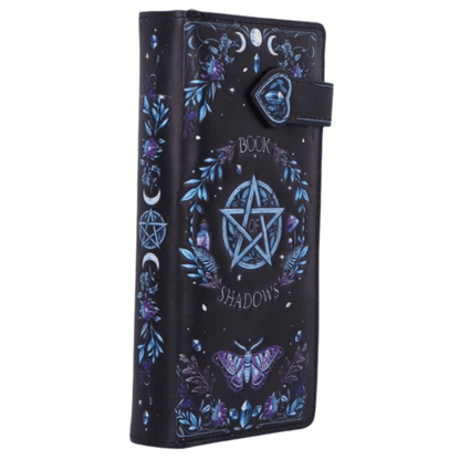 Black phone case with blue designs and 'Book of Shadows' text on a white background