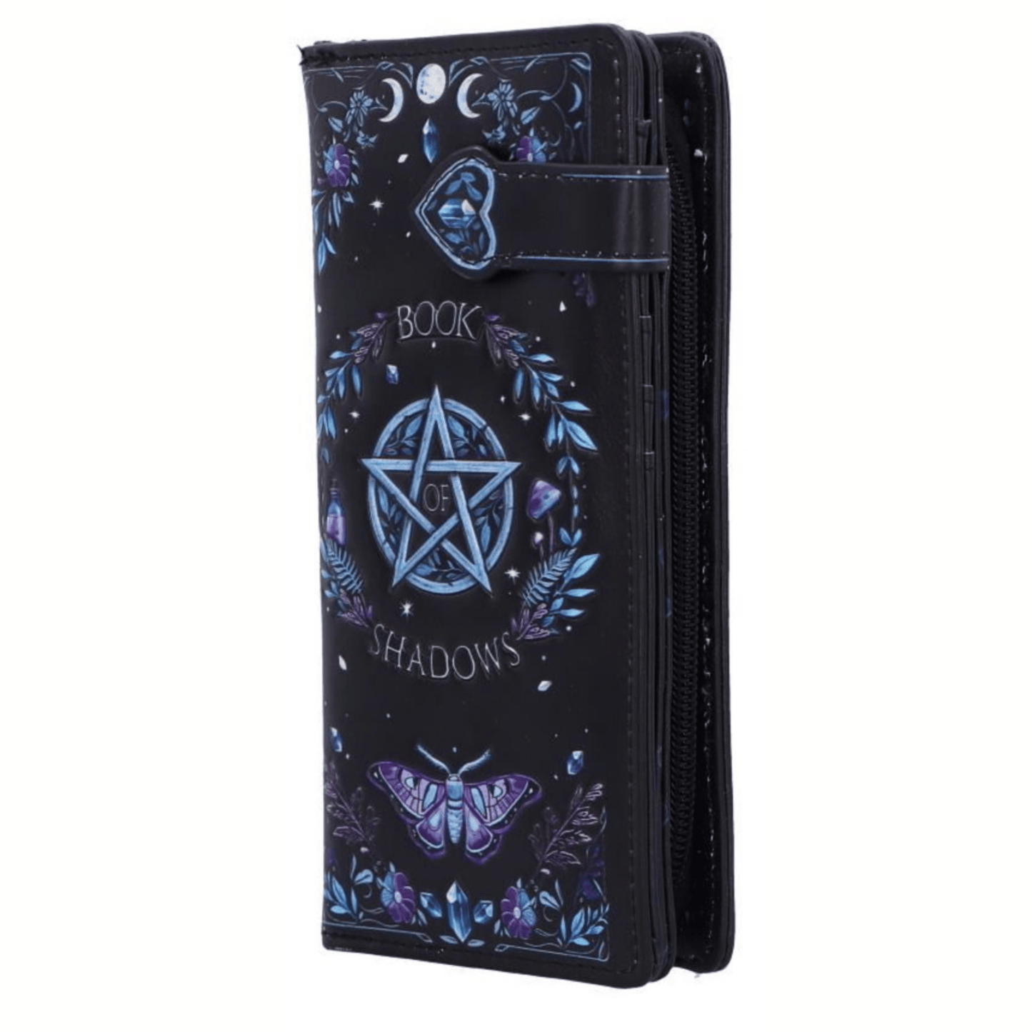 Black phone case with blue pentagram design and 'Book of Shadows' text on a white background