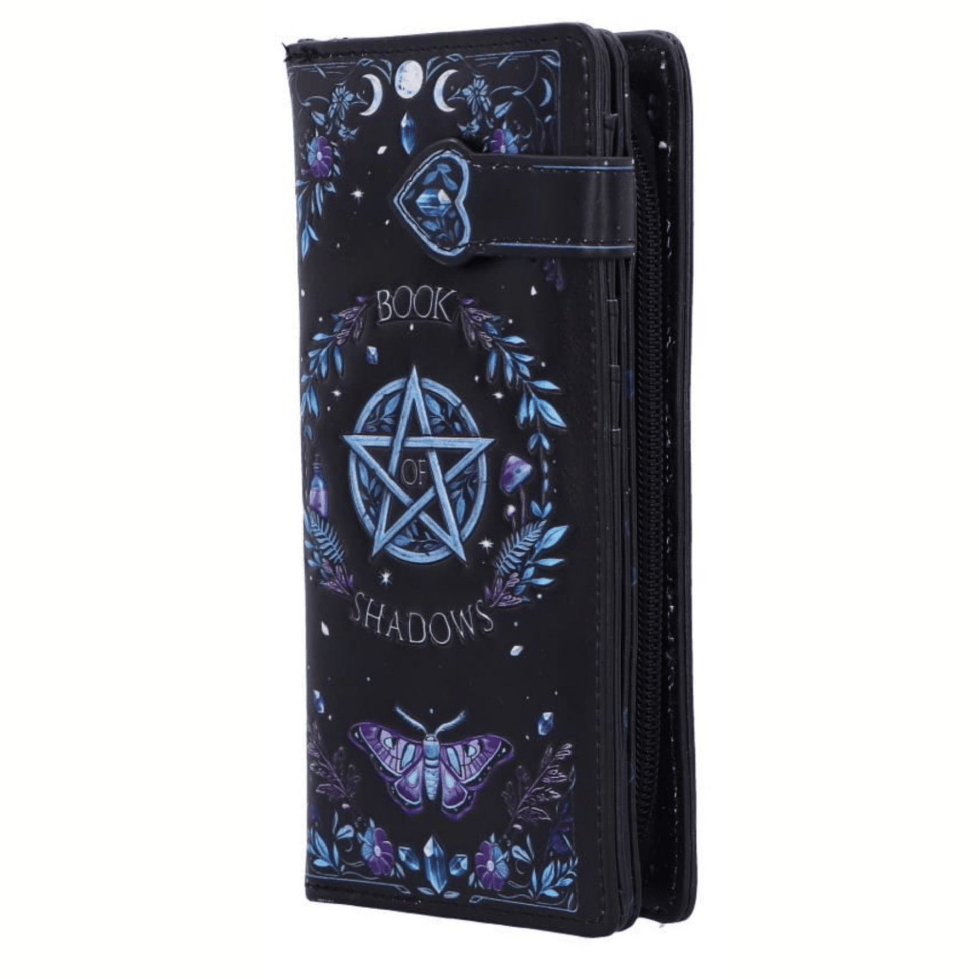 Black phone case with blue pentagram design and 'Book of Shadows' text on a white background