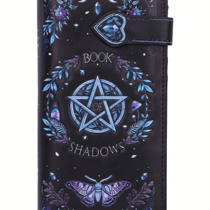 Phone case with 'Book of Shadows' design featuring a pentagram and butterfly on a dark background.