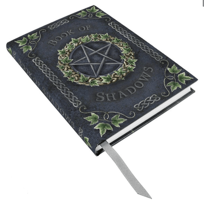 Decorative notebook titled 'Book of Shadows' with pentagram design on a white background