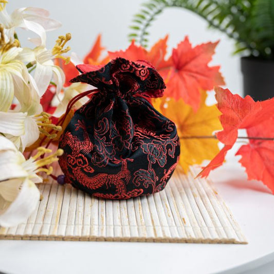 HANDMADE BLACK & RED BROCADE BAG – Ideal for Pendulums, Malas, Treasures And Spell Bag - Spirit And Shadow