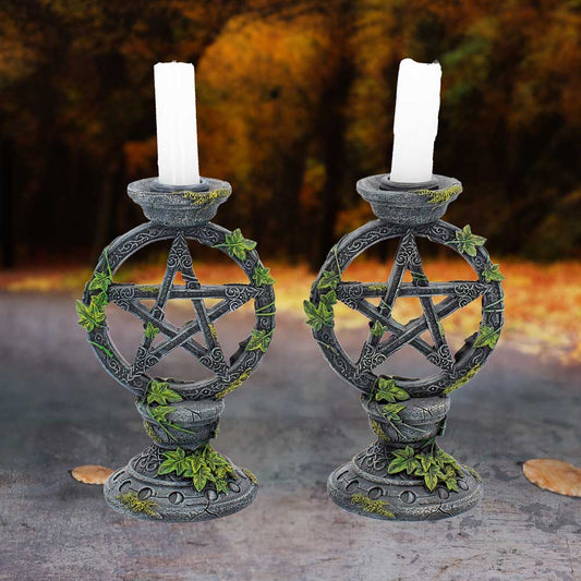 WICCAN PENTAGRAM CANDLESTICK HOLDER 15cm - Spirit And Shadow