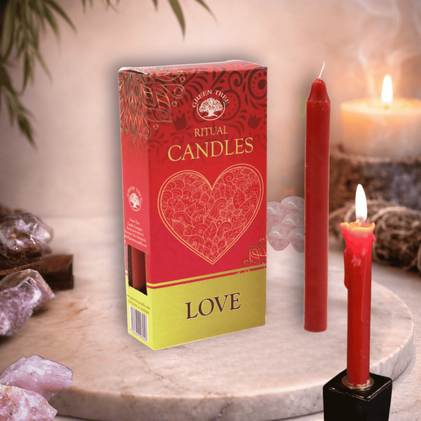 RED MAGIC SPELL CANDLES FOR LOVE, ATTRACTION & ROMANCE  (Pack of 10) | Green Tree