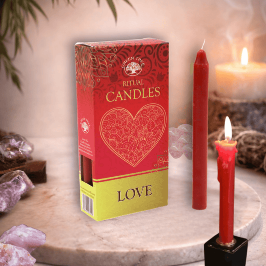 RED MAGIC SPELL CANDLES FOR LOVE, ATTRACTION & ROMANCE  (Pack of 10) | Green Tree