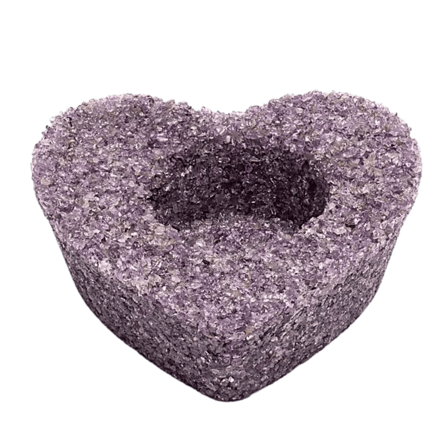 Heart-shaped purple Amethyst stone with a rough texture on a transparent background