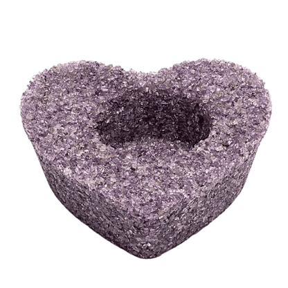 Heart-shaped purple Amethyst stone with a rough texture on a transparent background