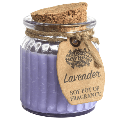 LAVENDER SOY CANDLE IN GLASS JAR WITH CORK LID