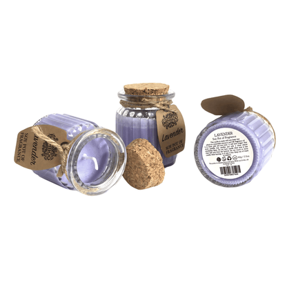 LAVENDER SOY CANDLE IN GLASS JAR WITH CORK LID