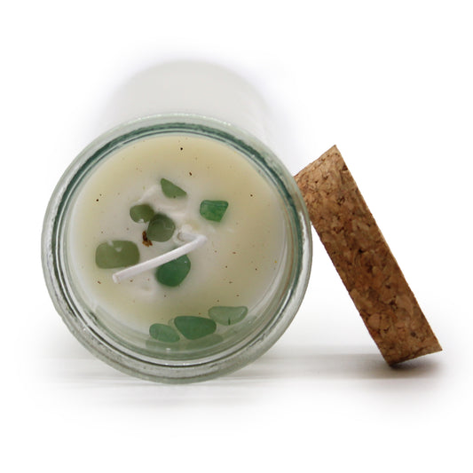 MAGIC SPELL CANDLE – HAPPINESS with Green Aventurine Crystals - Moroccan Rose Scent - Spirit And Shadow