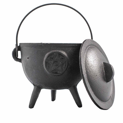 CAST IRON CAULDRON WITH PENTAGRAM 11x13cm – Large Ritual Magic Tool - Spirit And Shadow