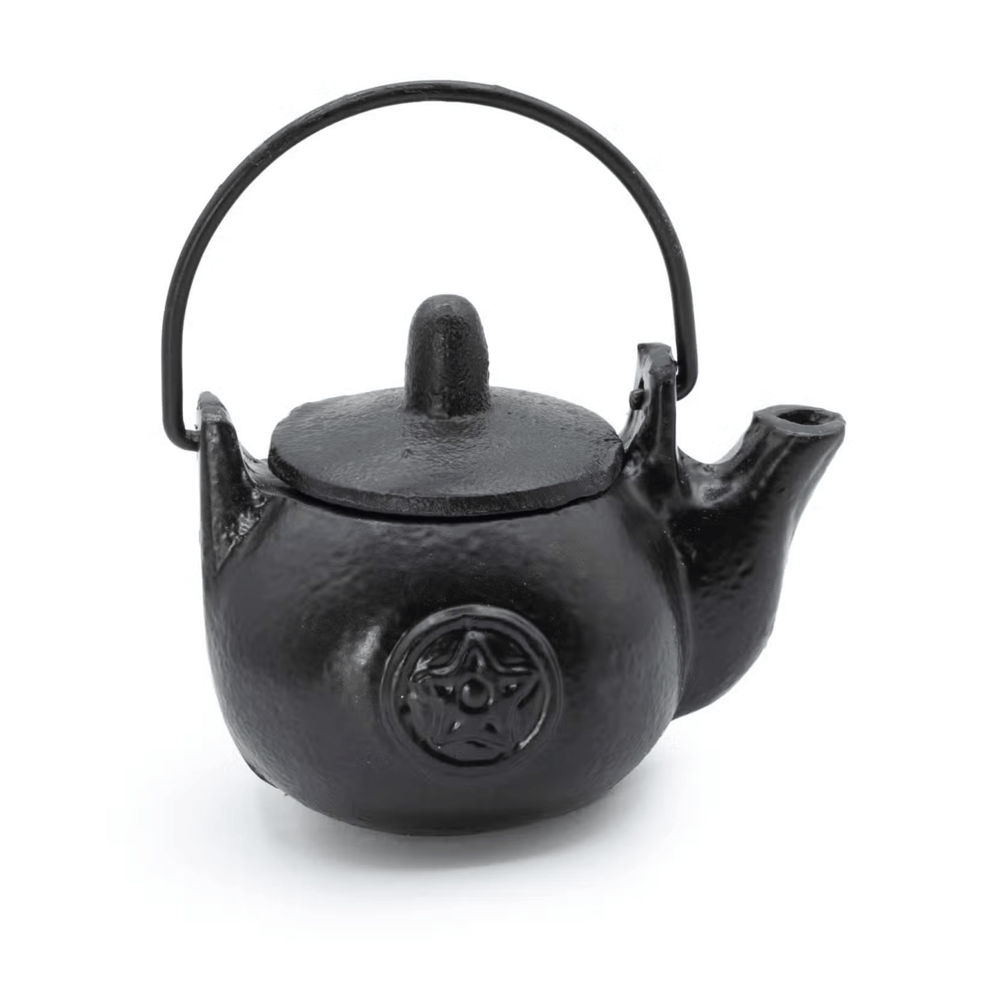 CAST IRON PENTAGRAM RITUAL POT WITH LID & SPOUT – 10cm