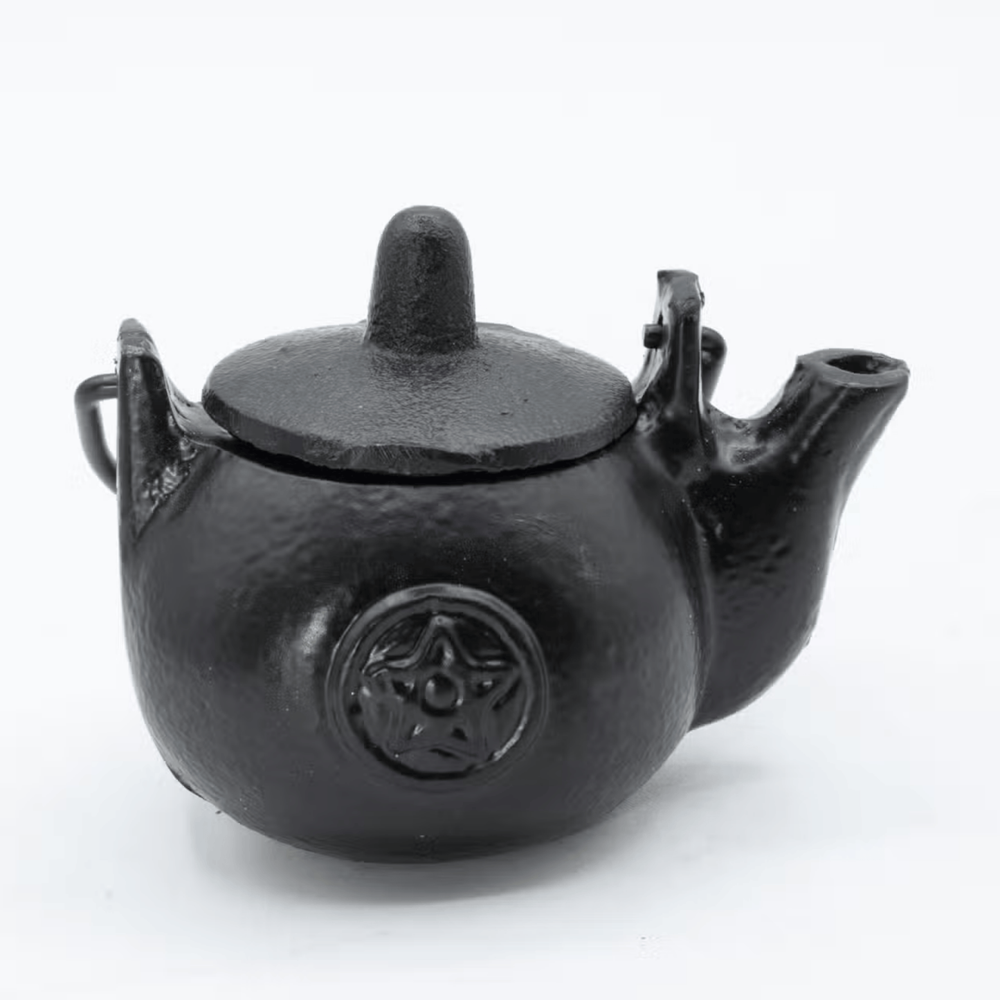 CAST IRON PENTAGRAM RITUAL POT WITH LID & SPOUT – 10cm