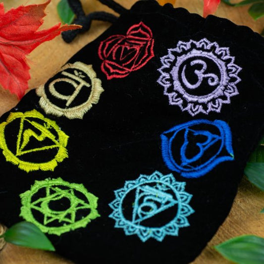 HANDMADE POUCH WITH 7 CHAKRA SYMBOLS - Spirit And Shadow