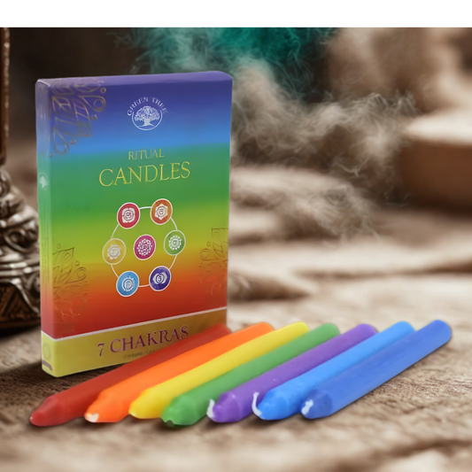 SEVEN CHAKRA MAGIC SPELL CANDLES FOR ENERGY, HEALING, BALANCE & MEDITATION (Set of 7) | Green Tree
