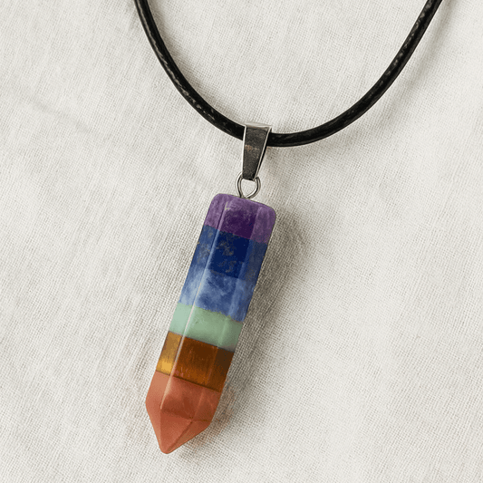 CHAKRA POINTED PENDANT NECKLACE - 7 CRYSTAL HEALING STONES on 18" Cord