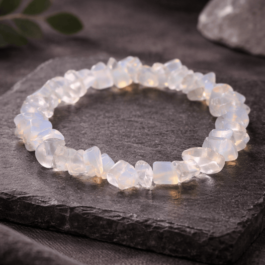Beaded bracelet on a dark stone surface with a natural background