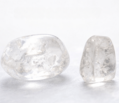 Clear Quartz tumbled crystal close up