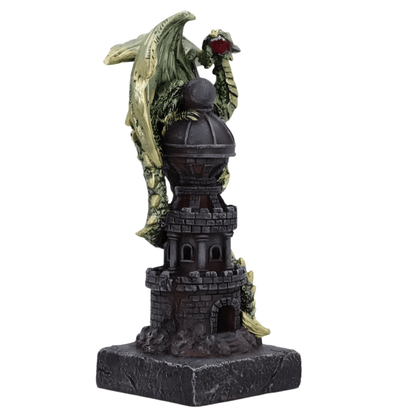 Decorative statue of a dragon and castle on a white background