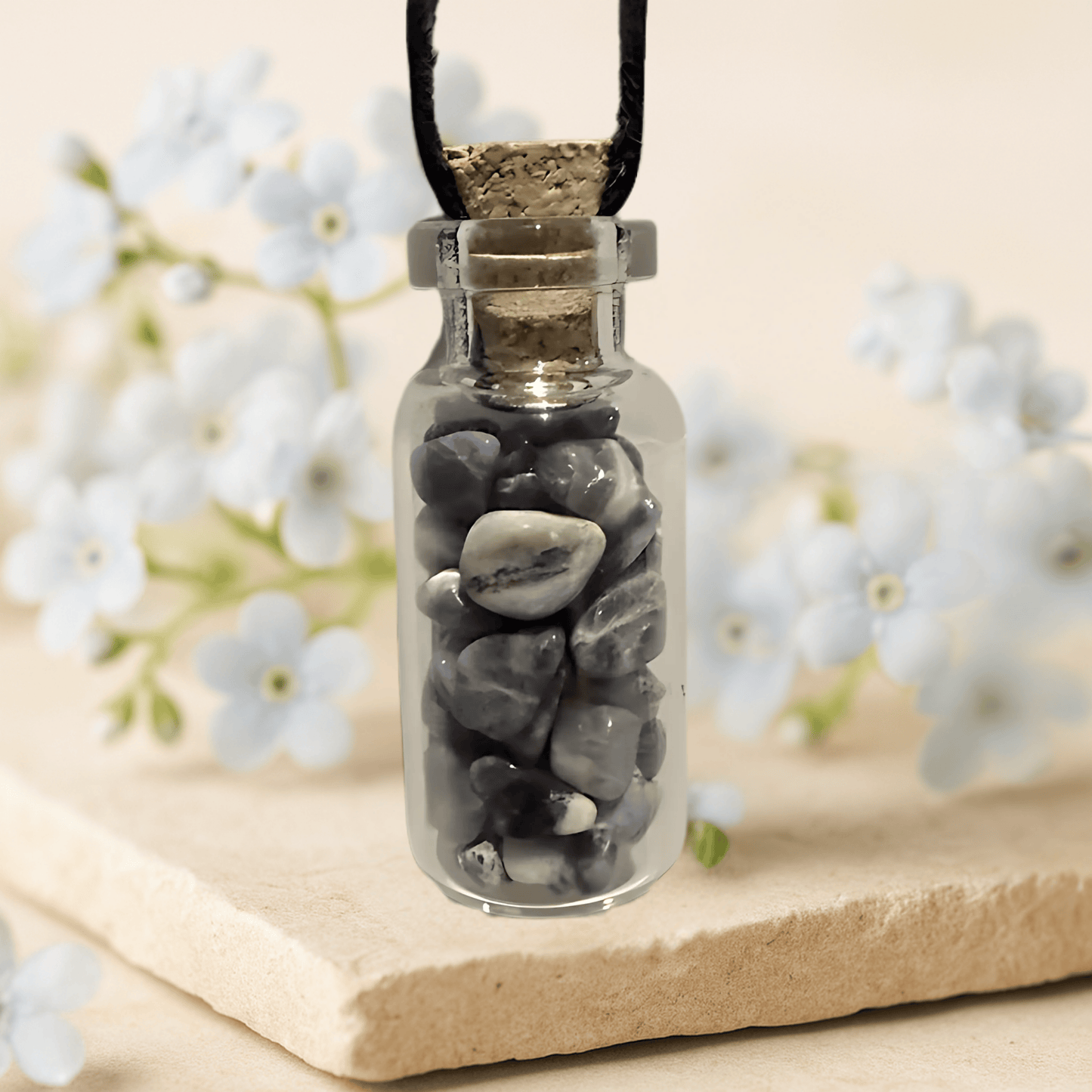 SODALITE GLASS GIFT BOTTLE NECKLACE – Insight & Self-Confidence