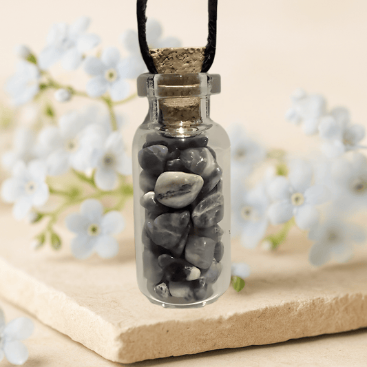 SODALITE GLASS GIFT BOTTLE NECKLACE – Insight & Self-Confidence