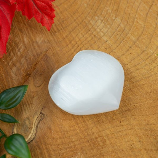HEART SELENITE WORRY STONE - White Crystal for Healing & Connection - Spirit And Shadow
