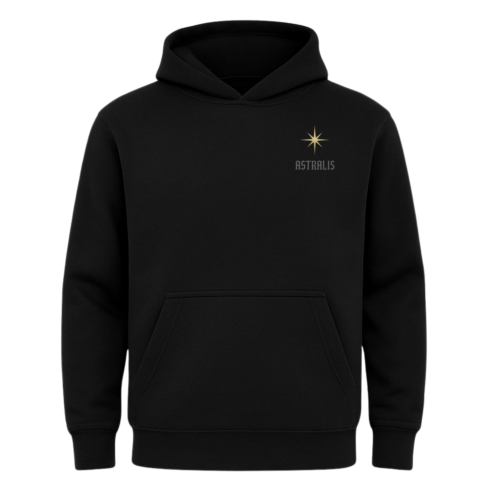 Black hoodie with 'Astralis' logo on a white background
