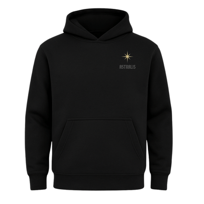 Black hoodie with 'Astralis' logo on a white background