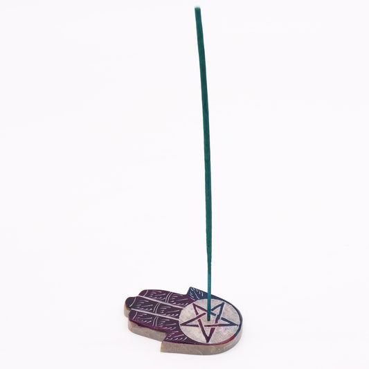 SOAPSTONE HAMSA INCENSE HOLDER - Pentagram Design