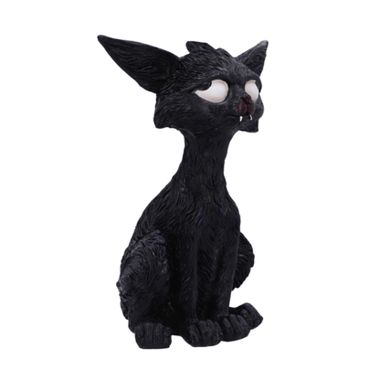 Black cat figurine with large eyes on a white background