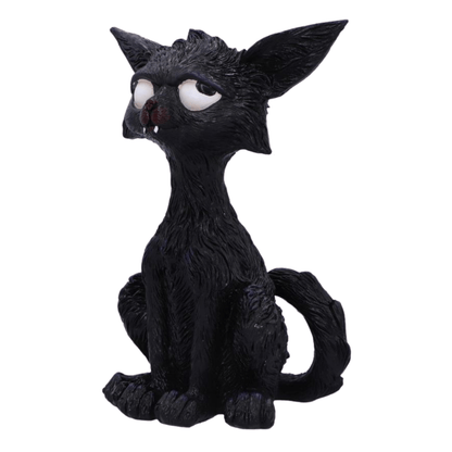 Black cat figurine with large eyes on a white background