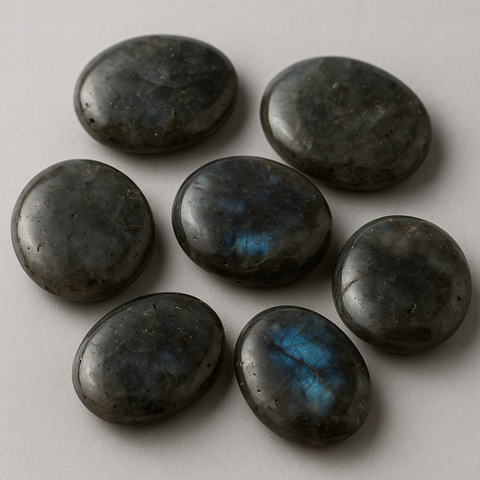 LABRADORITE PALM STONE PREMIUM FLASH MADAGASCAR 30–40mm