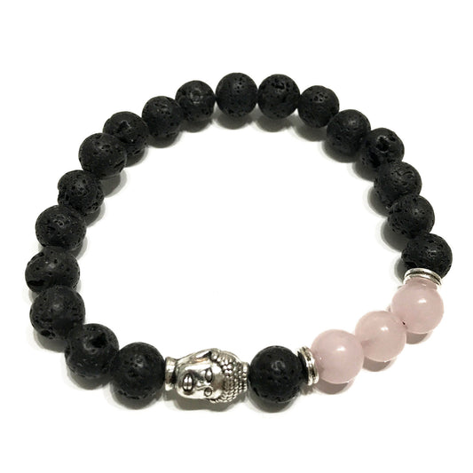 LAVA STONE BRACELET - Buddha & Rose Quartz