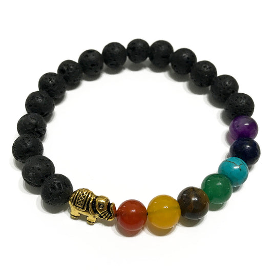 LAVA STONE CHAKRA BRACELET WITH ELEPHANT CHARM