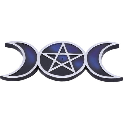 Triple moon symbol with a pentacle in the center on a white background