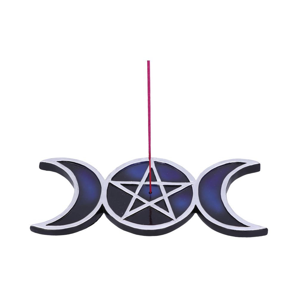 Decorative hanging sign with three crescent moons and a pentagram on a white background