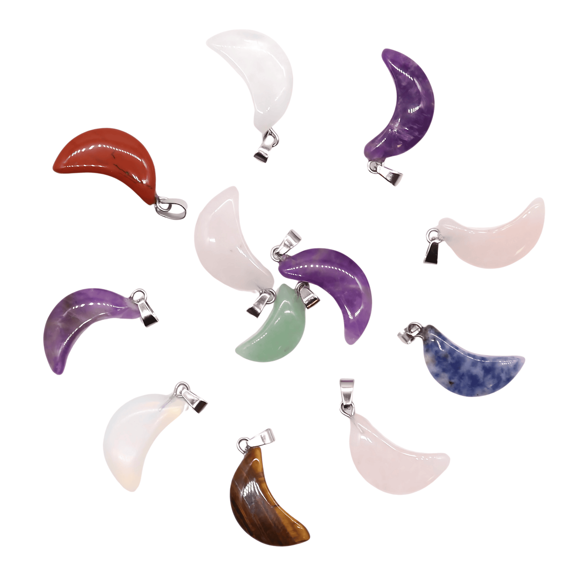 Cresent moon assorted crystal pendants scattered