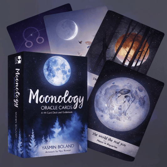 Moonology Oracle Cards by Yasmin Boland with card designs featuring moons and nature.