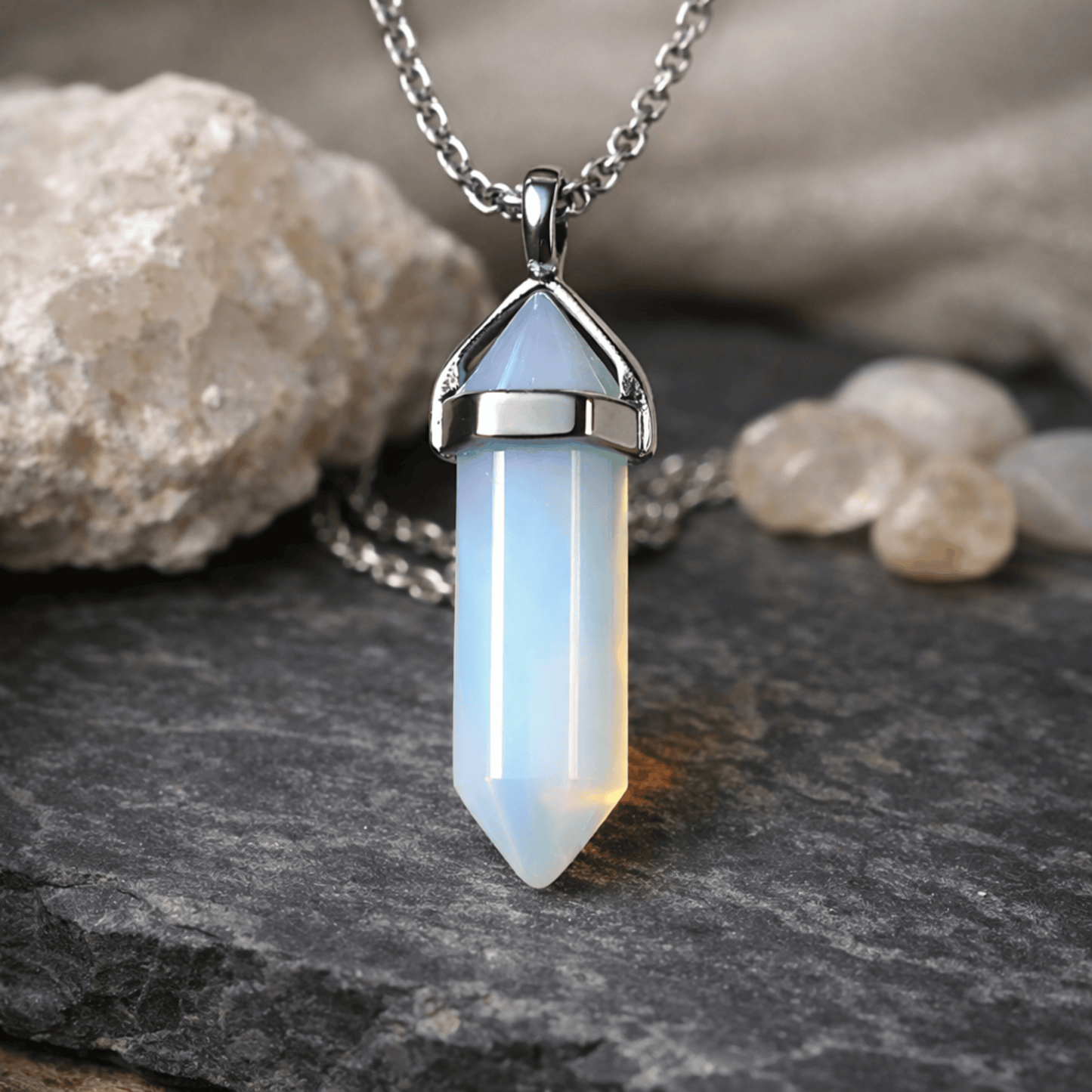 OPALITE CRYSTAL PENDANT NECKLACE – 50cm Stainless Steel Chain
